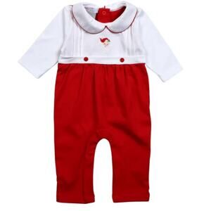 Baby Loren Baby Santa Claus Hand Embroidered Pima Romper 6-9 M